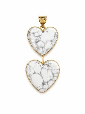 Gold-Trim White Marble Heart Double Pendant - Women Jewelry